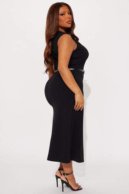 Marissa Belted Midi Dress - Black