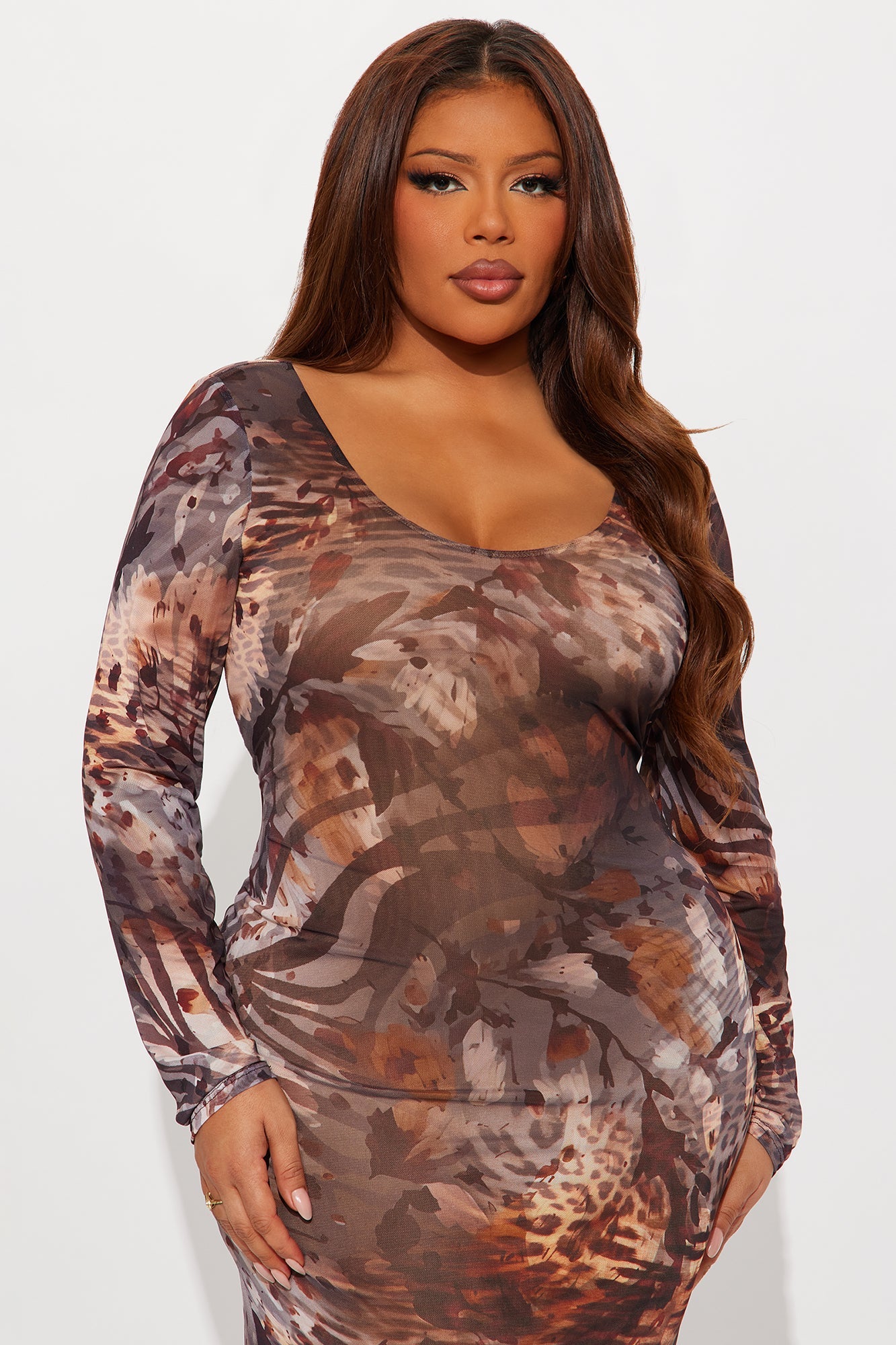 Joani Mesh Maxi Dress - Brown/combo