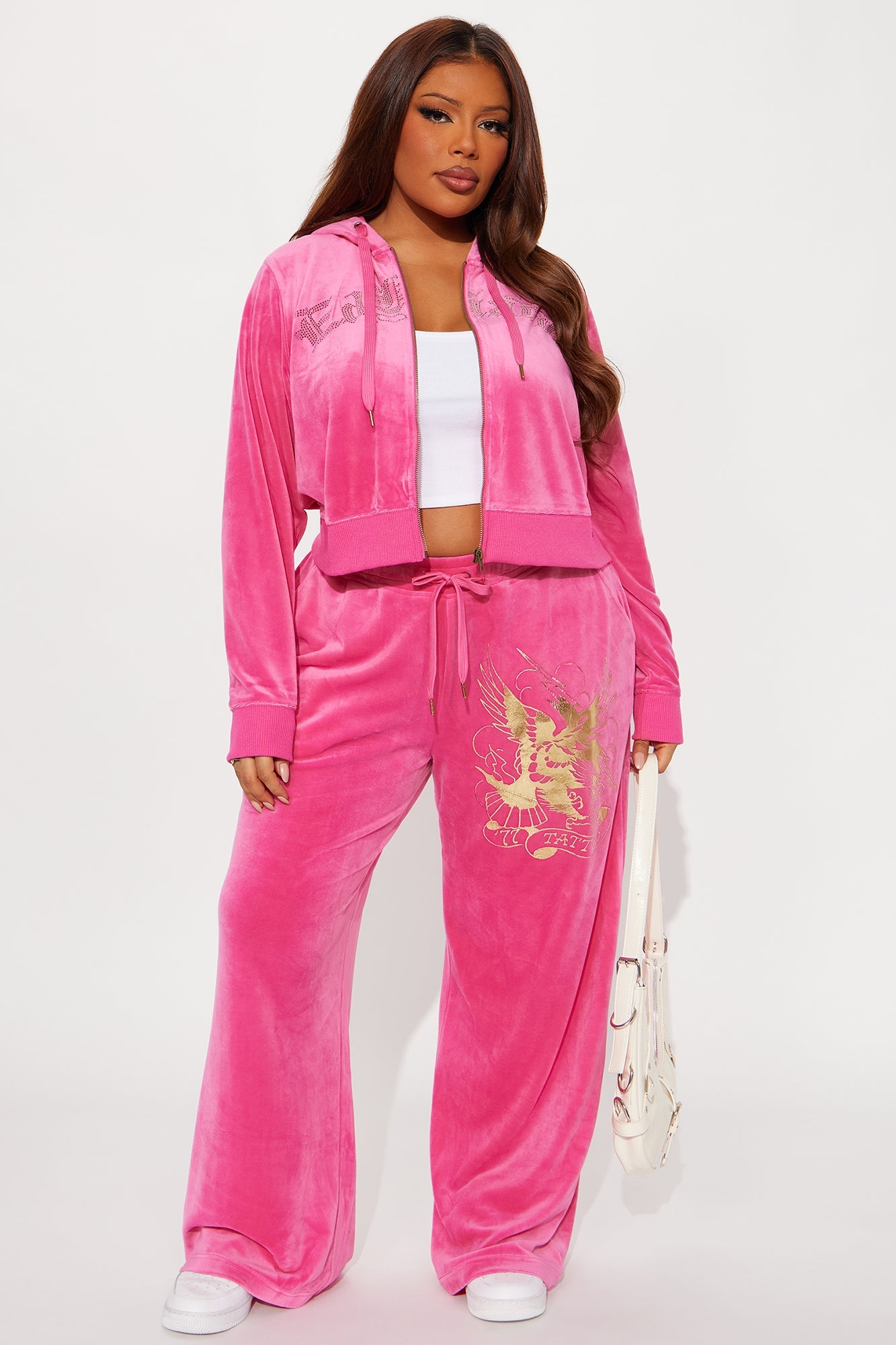 Ed Hardy Tattoo Eagle Velour Pant Set - Pink