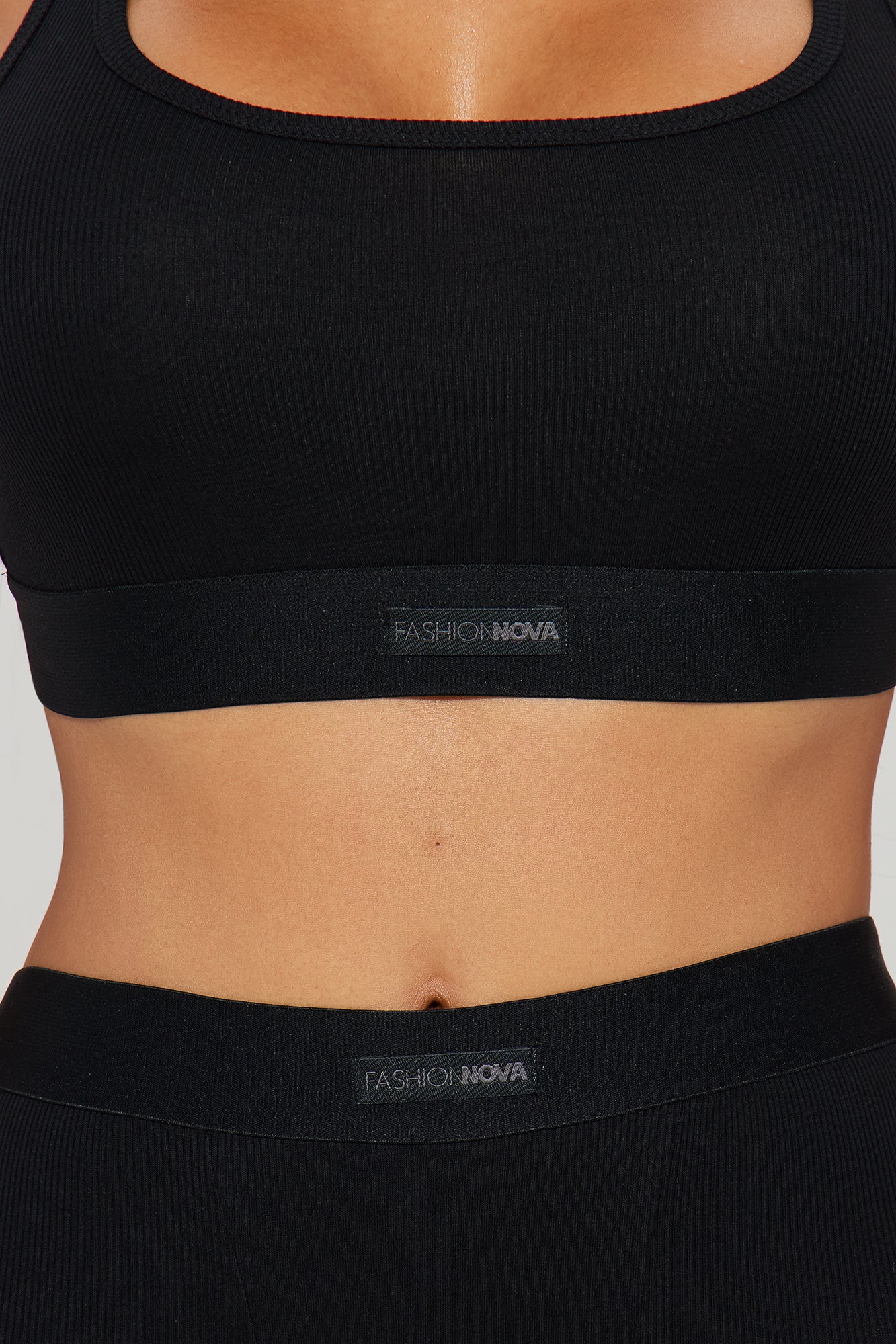 FN Mood Racerback Bra And Legging 2 Piece Ribbed Cotton Set - Black