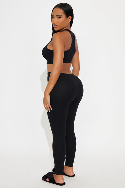 FN Mood Racerback Bra And Legging 2 Piece Ribbed Cotton Set - Black