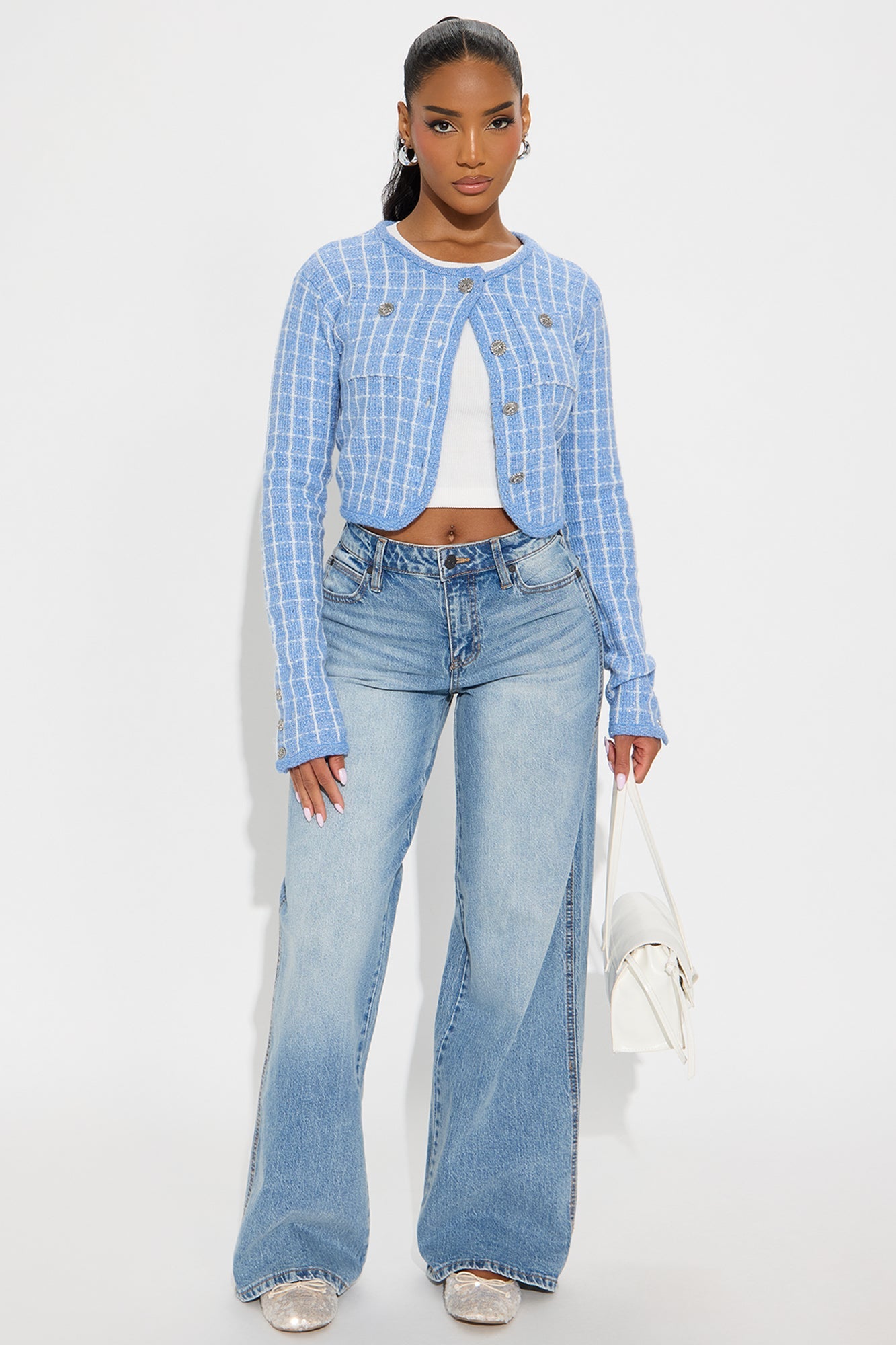 Seek Peace Checkered Hardware Cardigan - Blue/combo