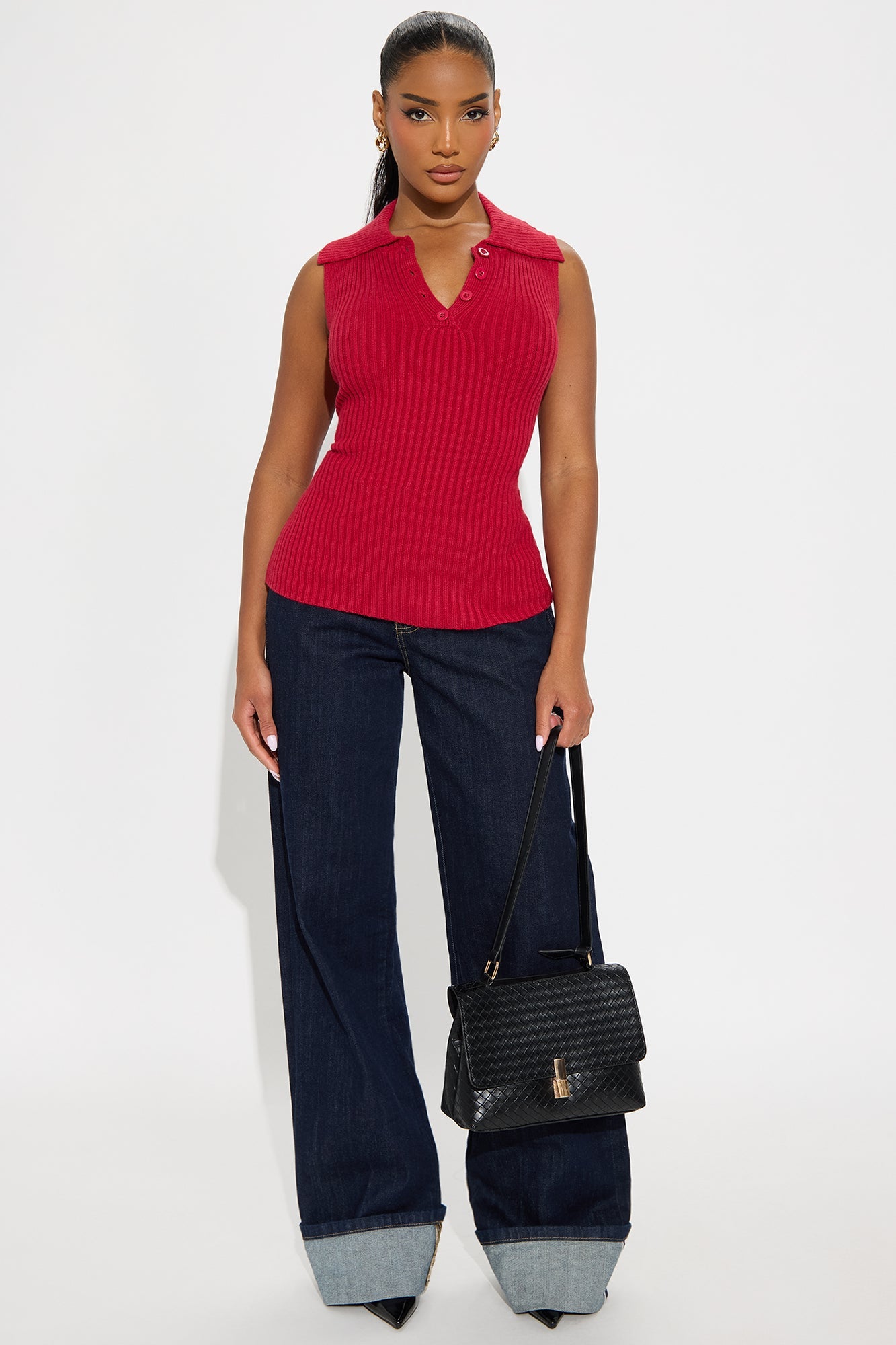Autumn Season Seamless Polo Sweater - Red