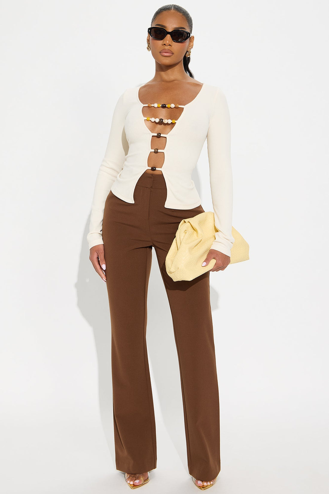 Romantic Escape Cut Out Ribbed Top - Cream
