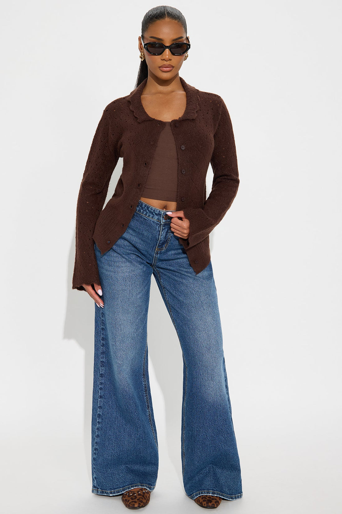 Not Interested Pointelle Cardigan - Chocolate