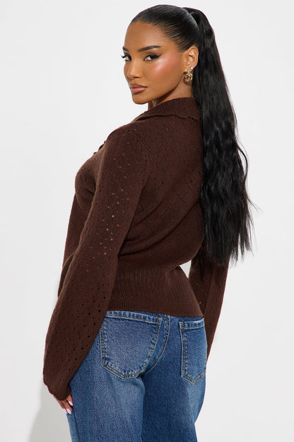 Not Interested Pointelle Cardigan - Chocolate