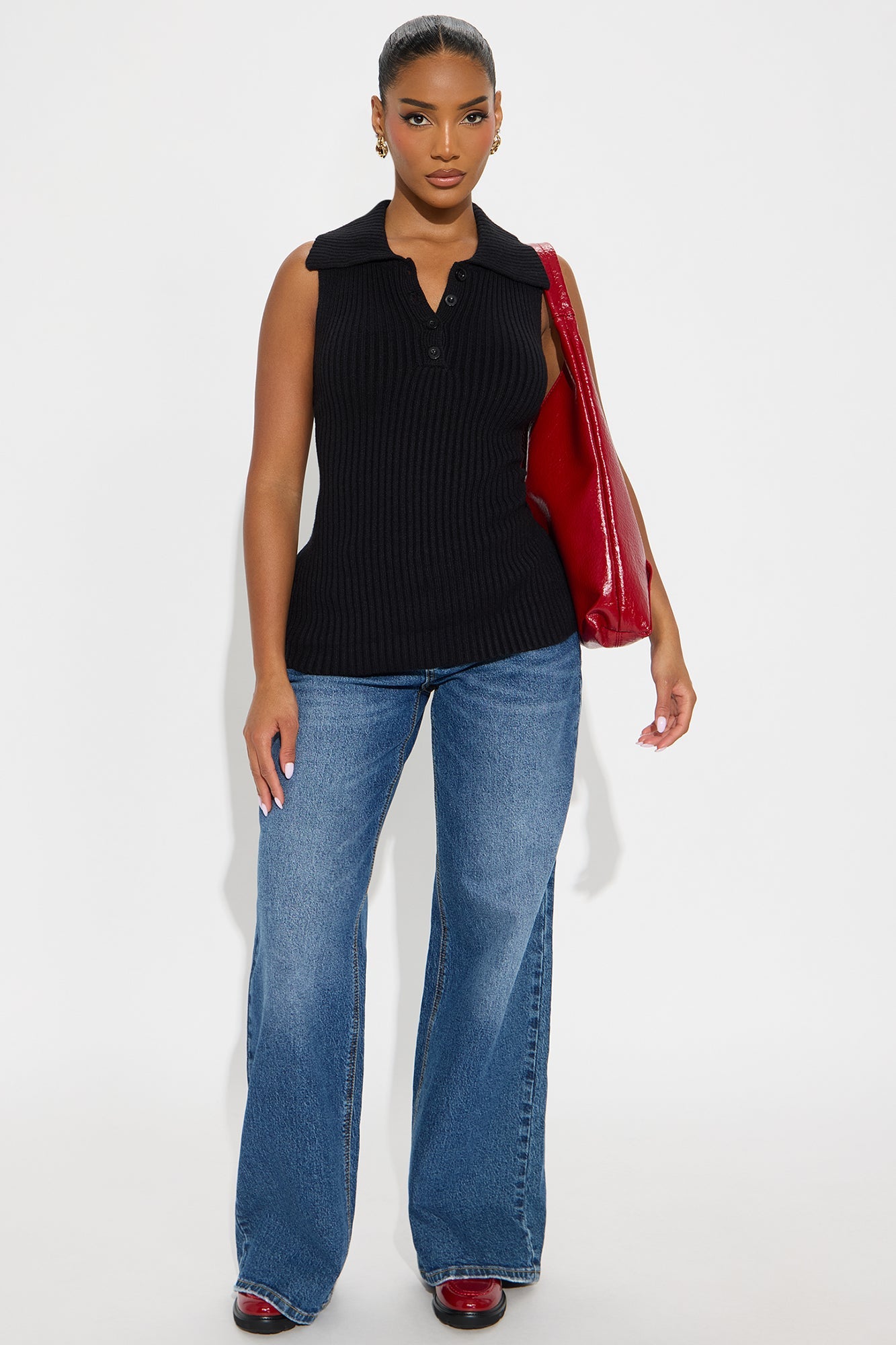 Autumn Season Seamless Polo Sweater - Black