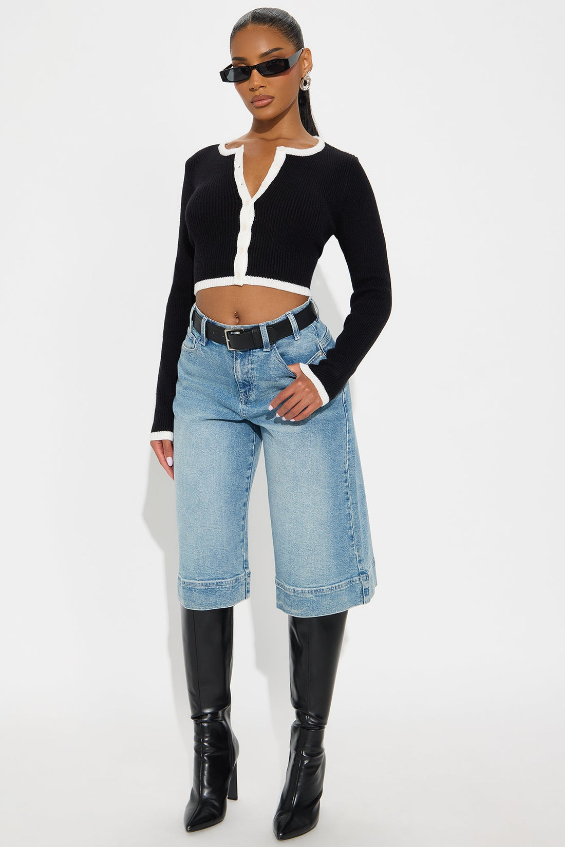 Jaszy Contrast Cardigan - Black/White