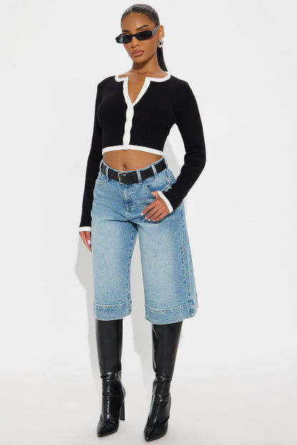 Jaszy Contrast Cardigan - Black/White