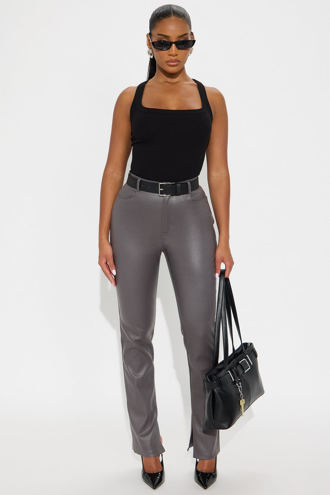 Gia Faux Leather Skinny Pant - Charcoal