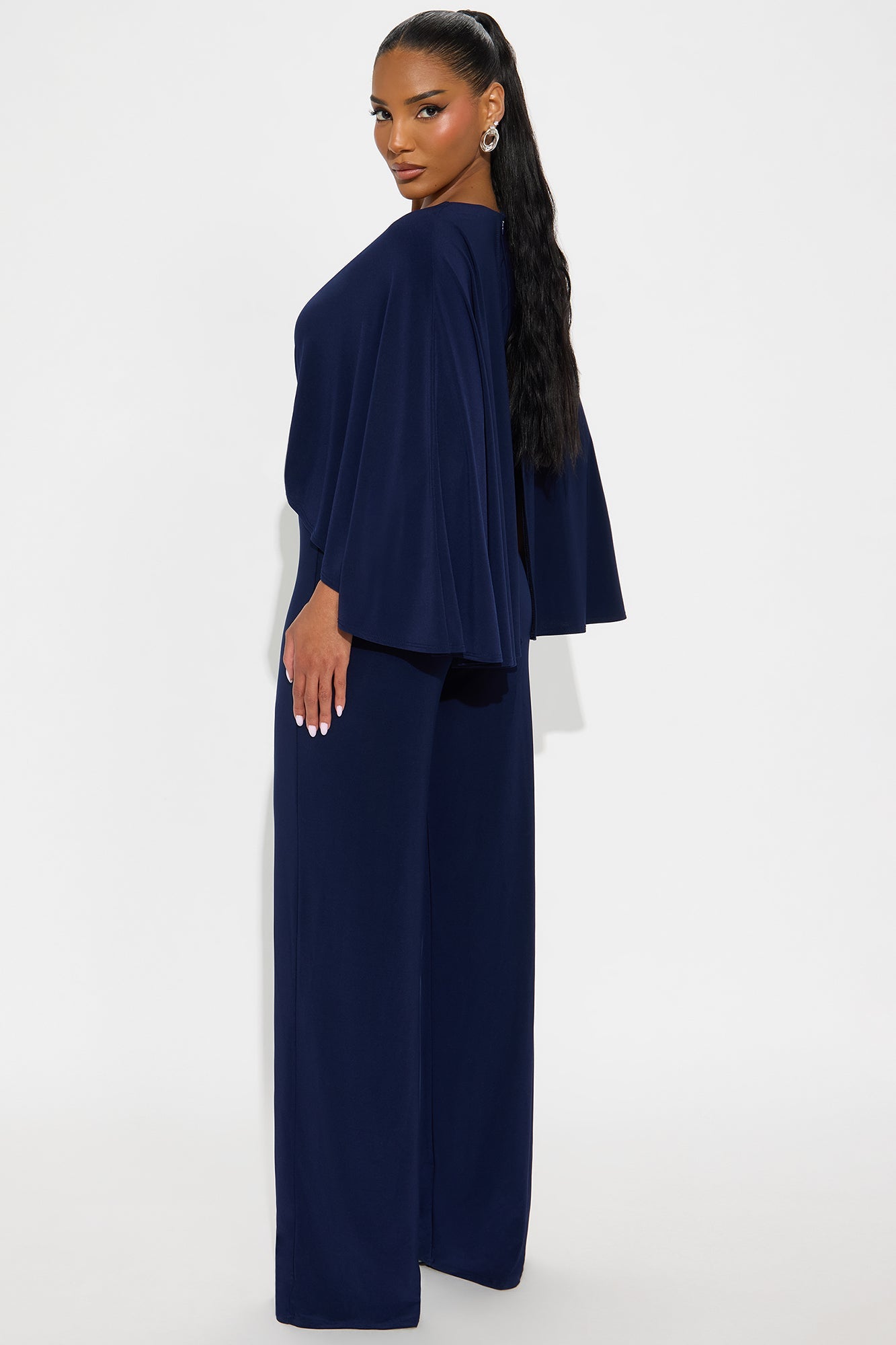 Jelena Cape Top Wide Leg Jumpsuit - Navy