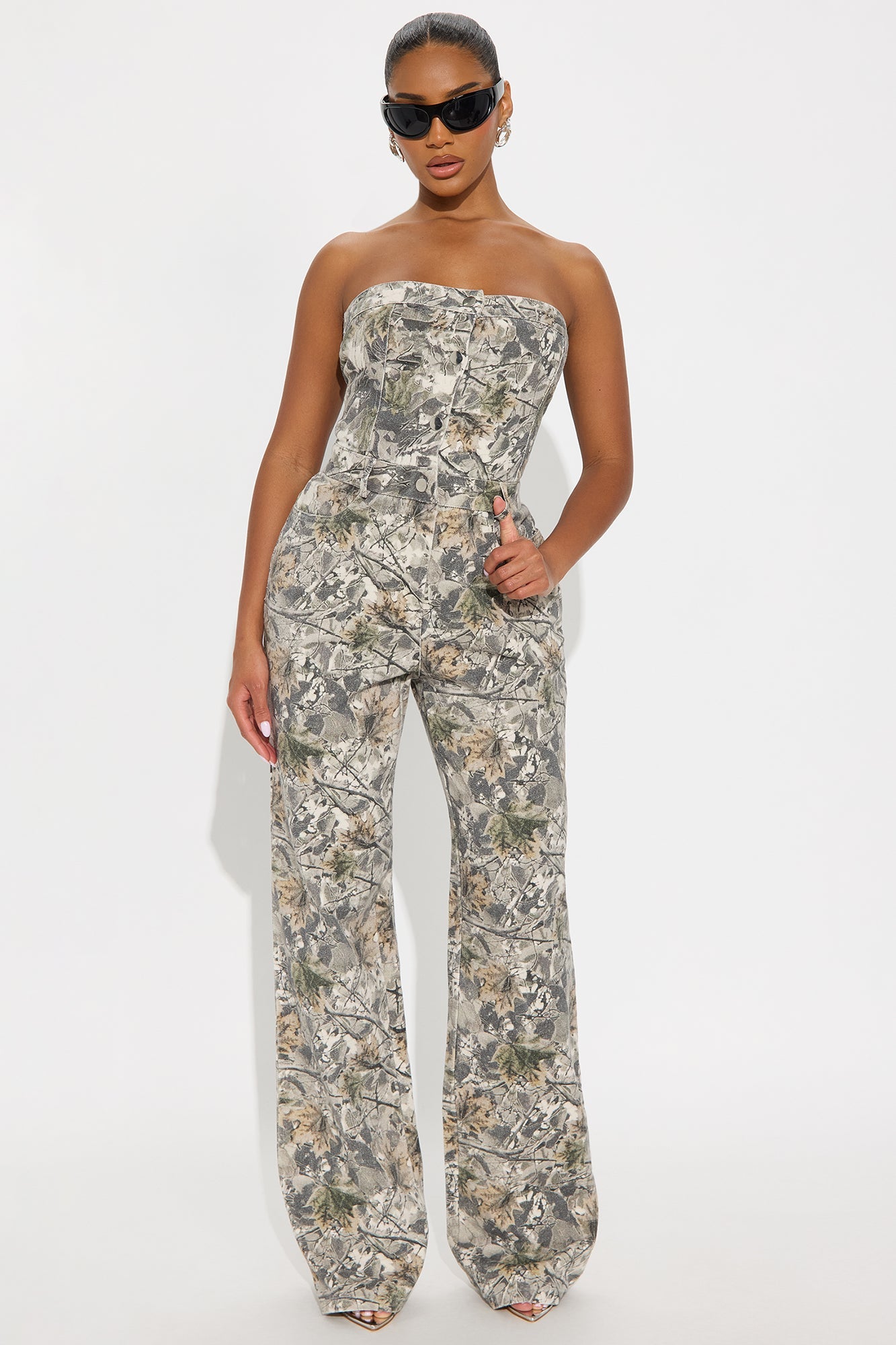 Urban Icon Camo Strapless Jumpsuit - Grey/combo
