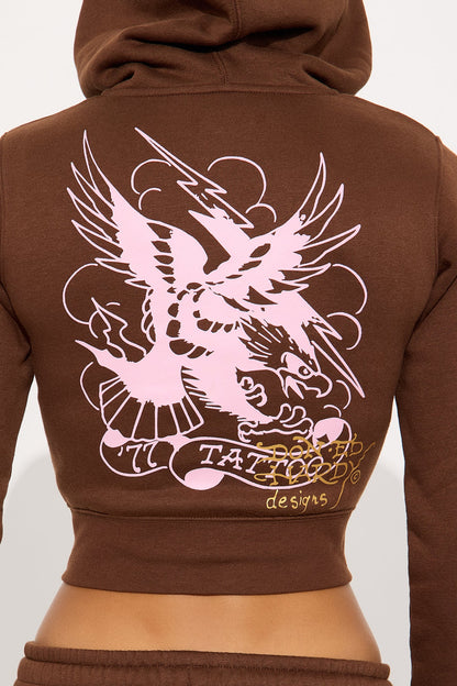 Ed Hardy Tiger Peak Zip Up Hoodie - Brown
