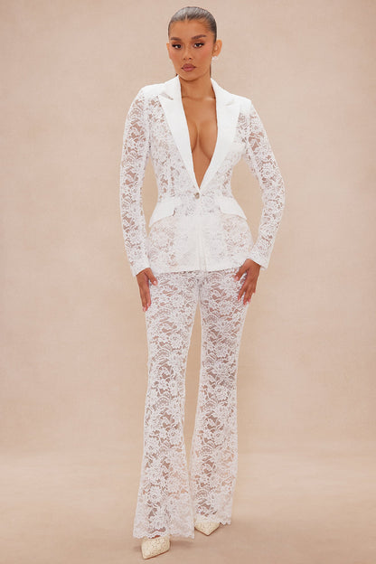Chania Lace Blazer Suit Set - White