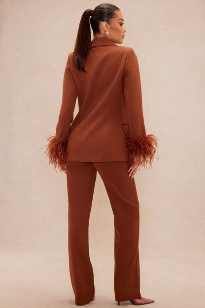 Clarissa Feather Blazer Suit Set - Chocolate