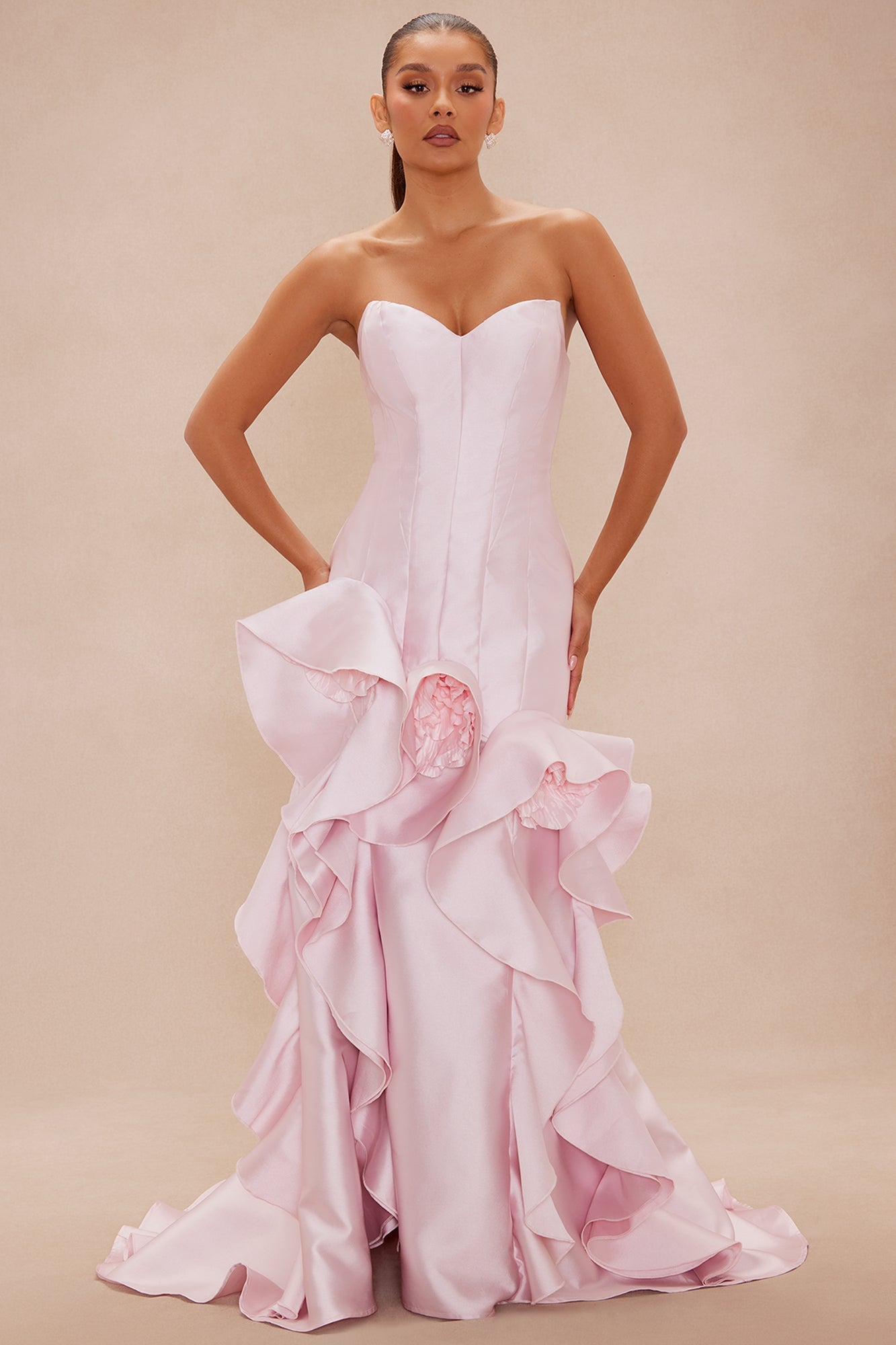 Irina Ruffle Taffeta Gown - Blush