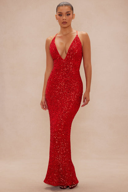 Veronika Sequin Maxi Dress - Red