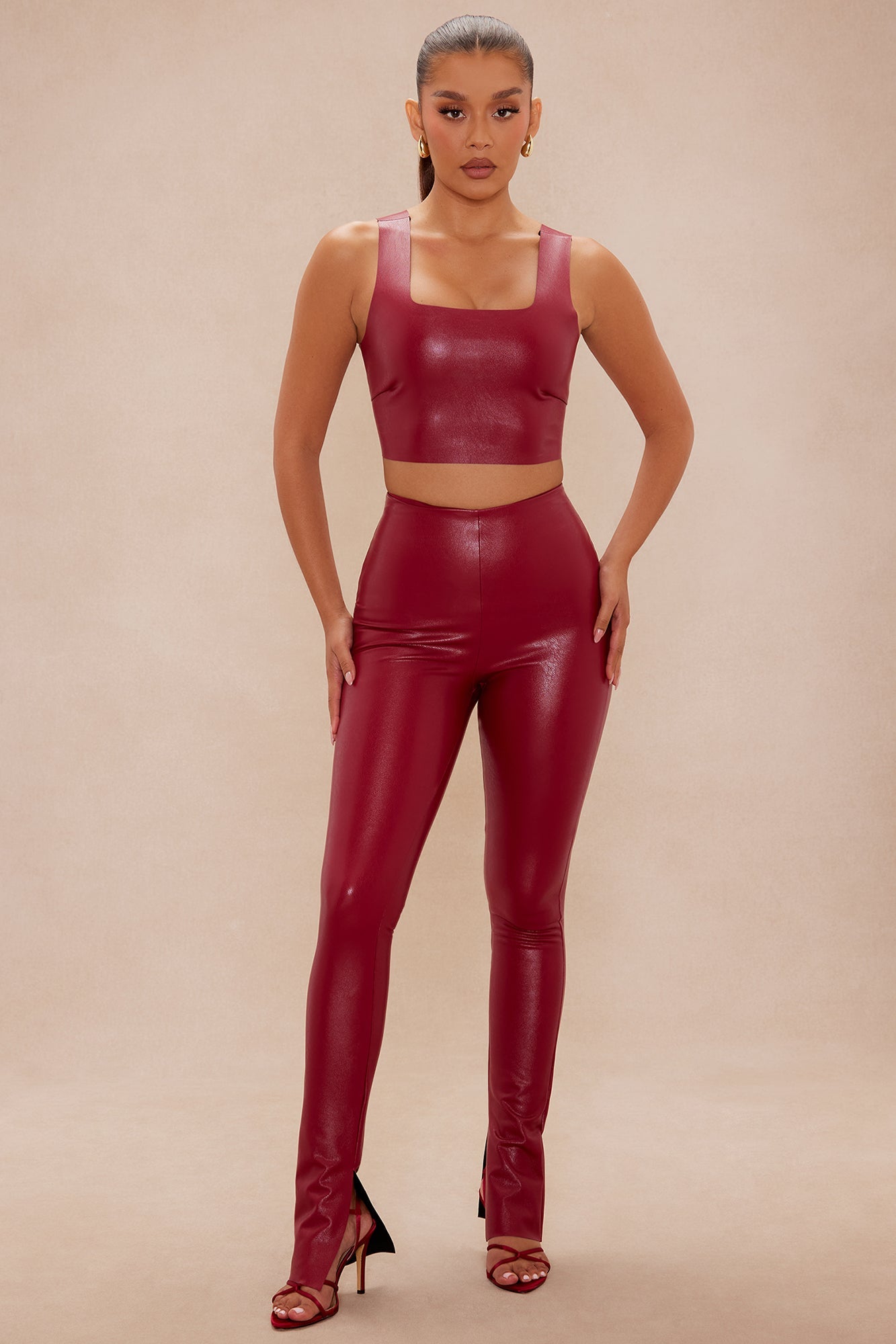 Zahara Faux Leather Top - Burgundy