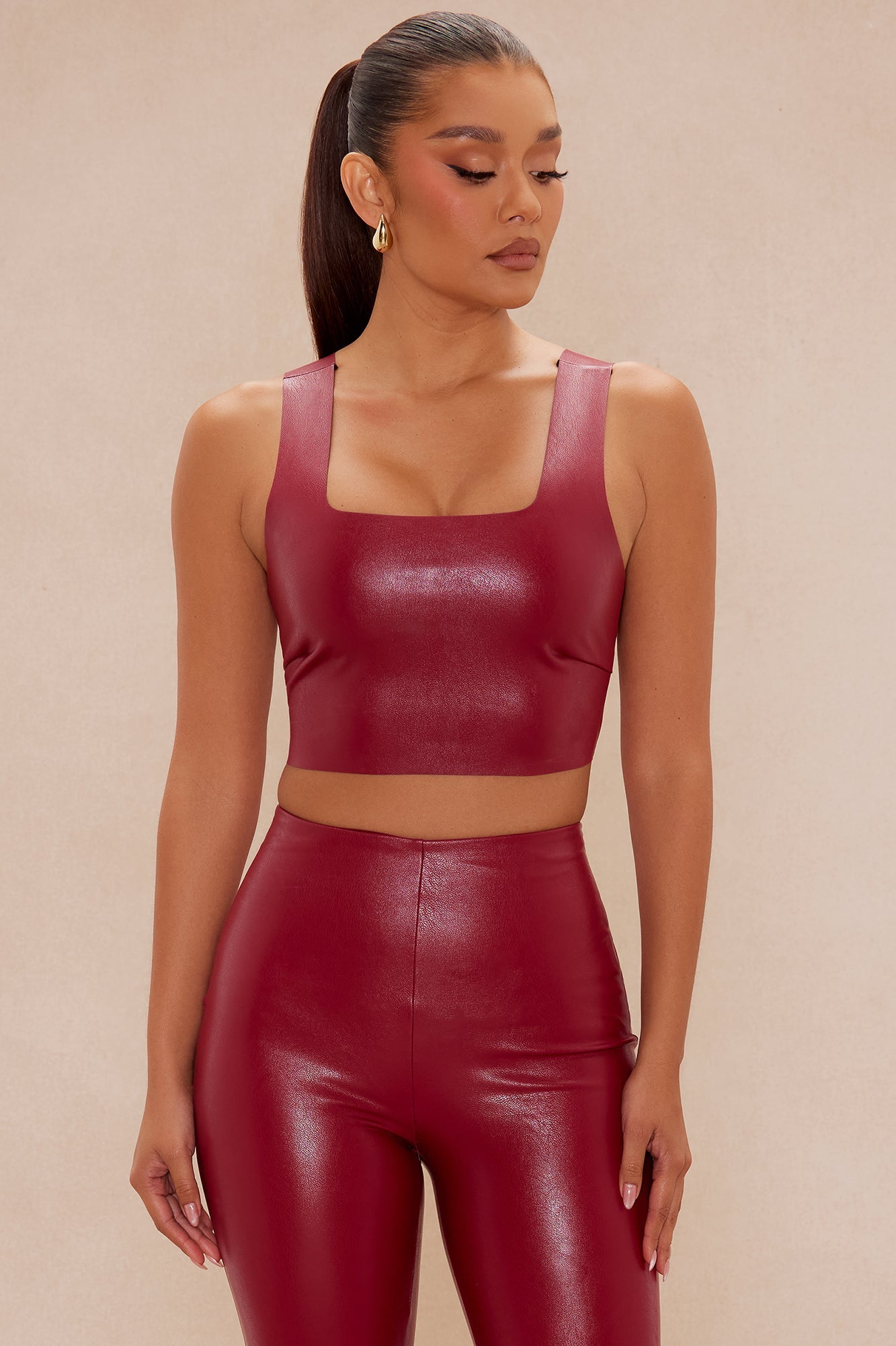 Zahara Faux Leather Top - Burgundy