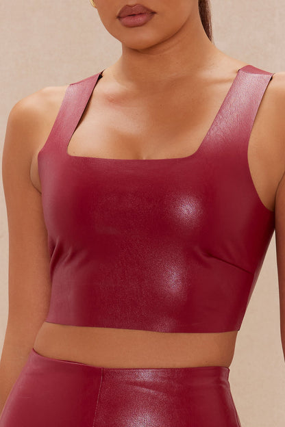 Zahara Faux Leather Top - Burgundy