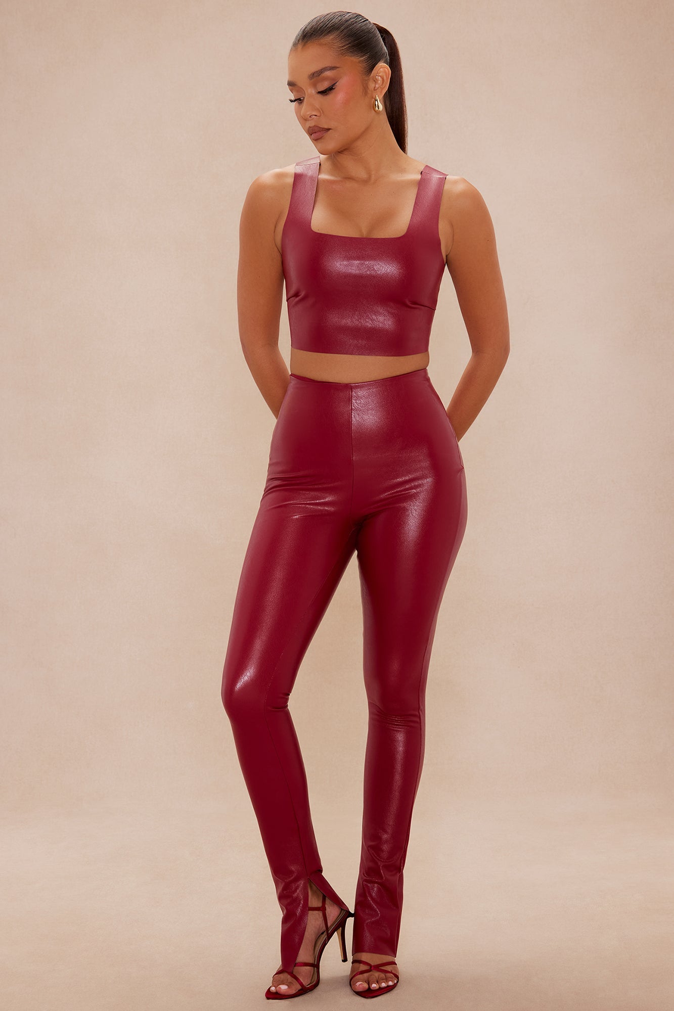 Xena Faux Leather Pant - Burgundy