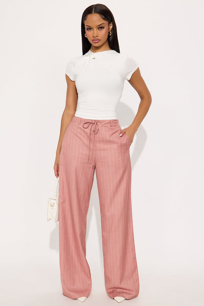 Yessica Pinstripe Wide Leg Trouser - Mauve