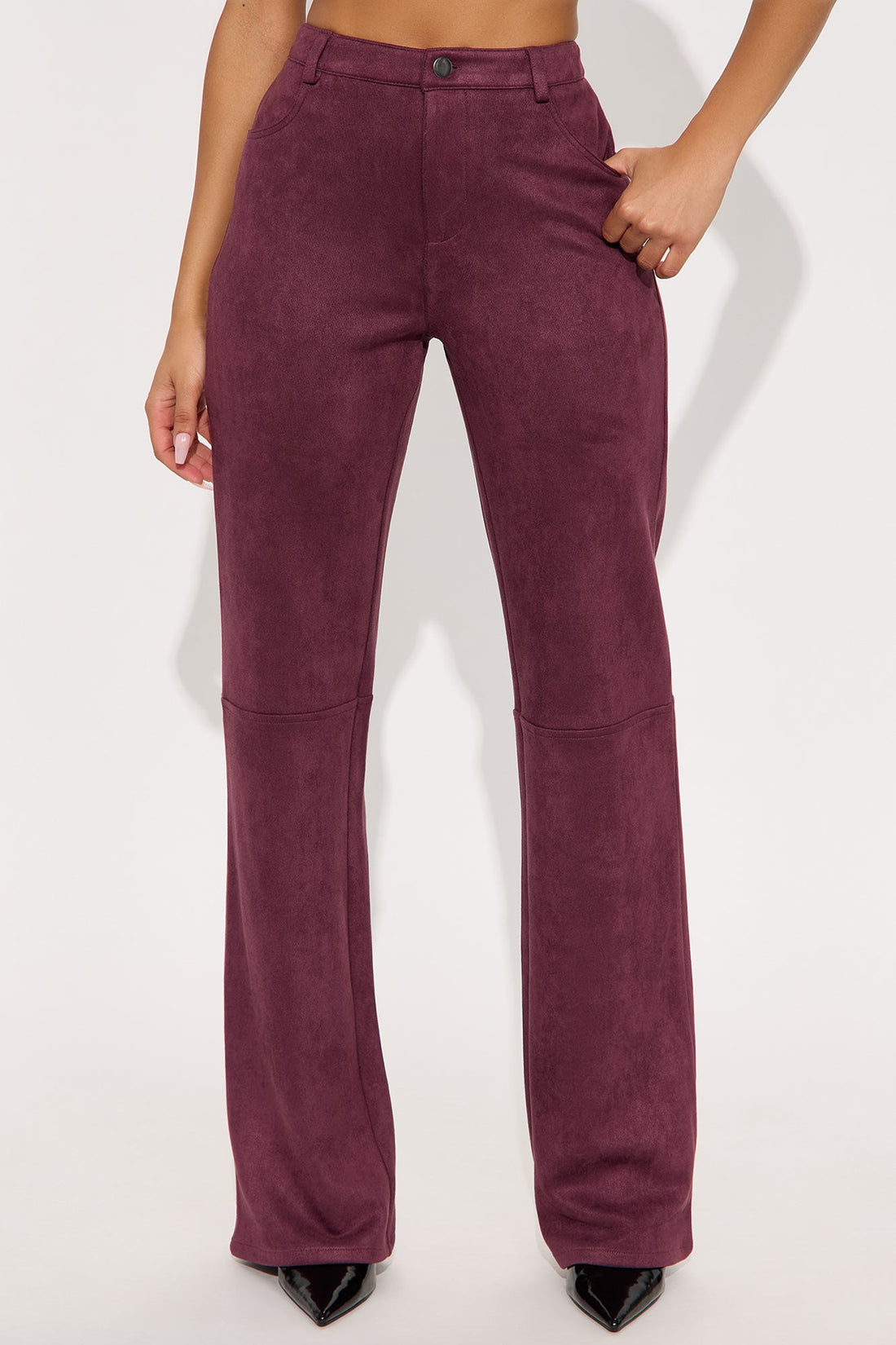 Gianna Faux Suede Wide Leg Pant - Wine