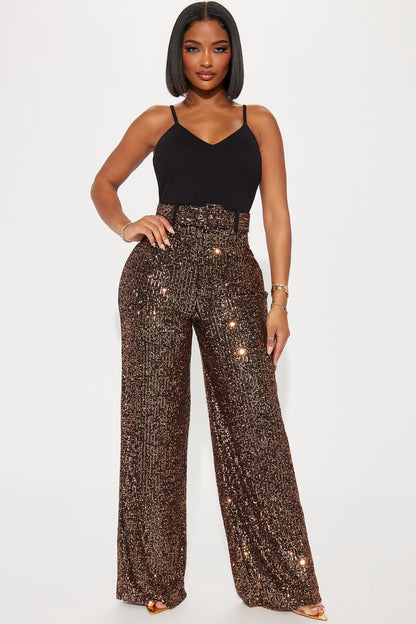 Shiniest Star Sequin Jumpsuit - Bronze