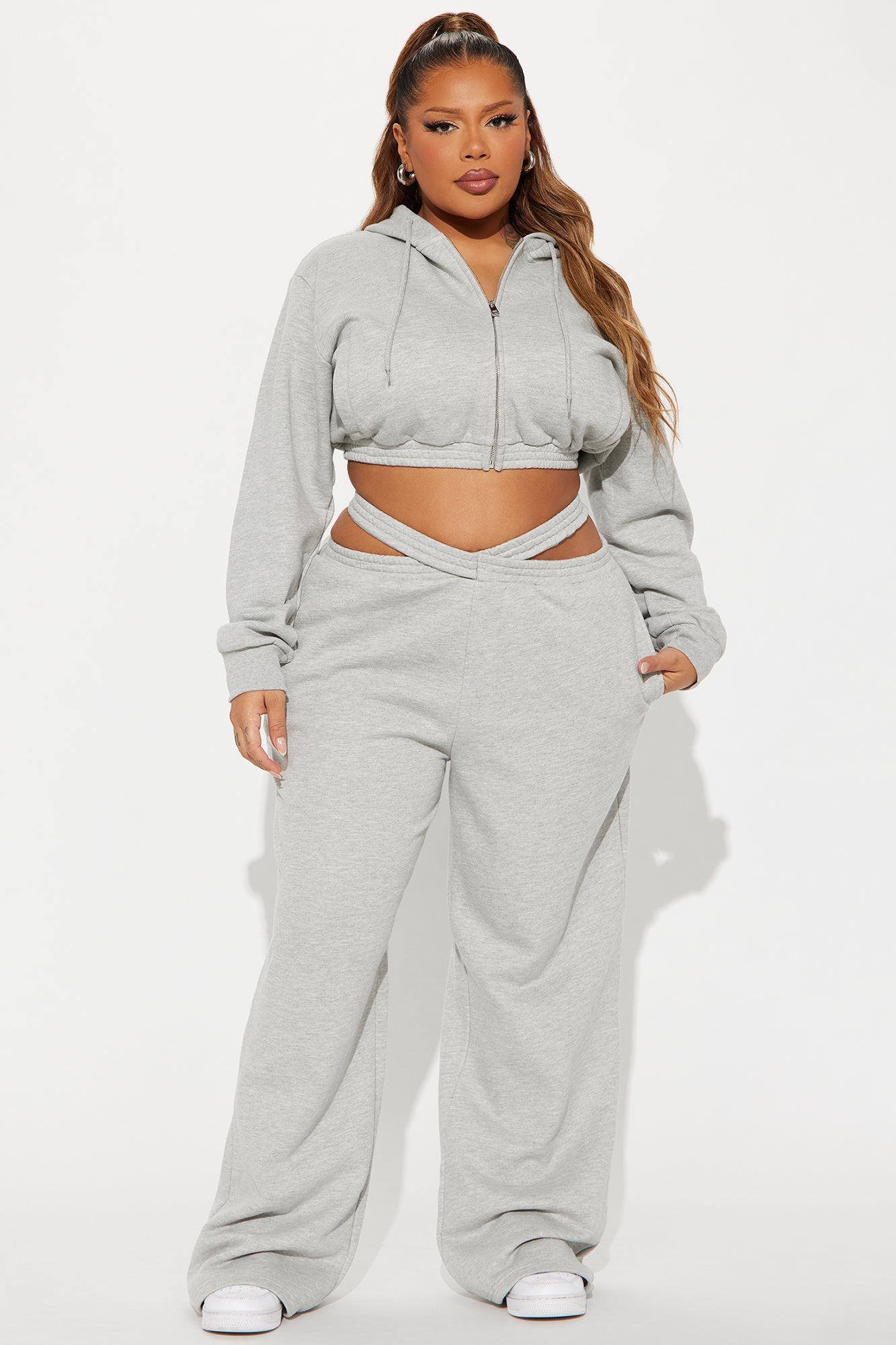 Chill Time Fleece Pant Set - Heather Grey