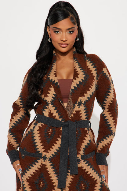 Dallas Printed Cardigan - Brown/combo