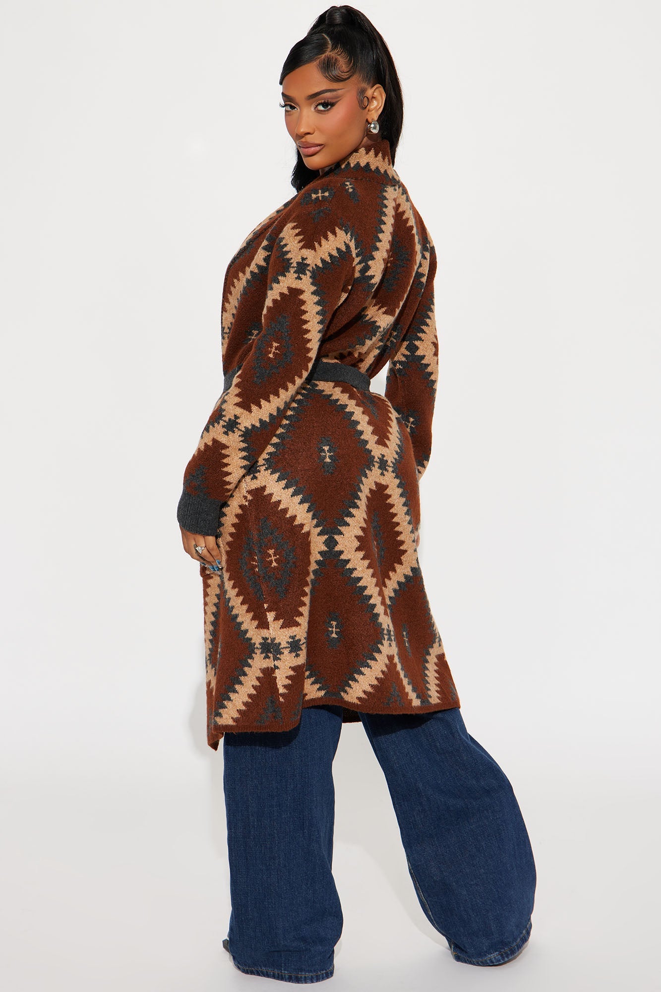 Dallas Printed Cardigan - Brown/combo
