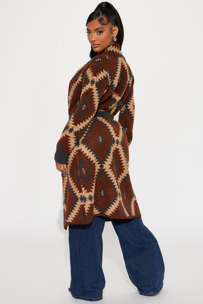 Dallas Printed Cardigan - Brown/combo