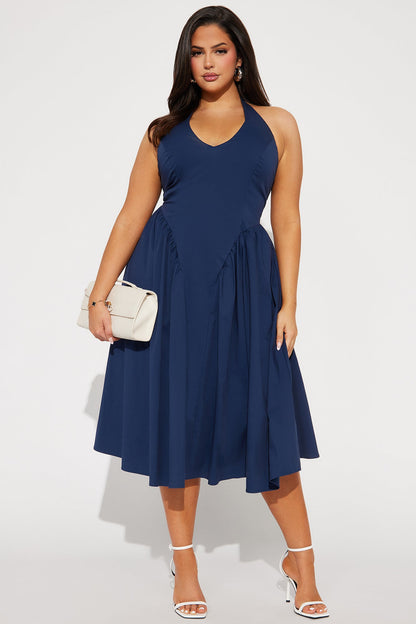 Mara Corset Halter Midi Dress - Navy