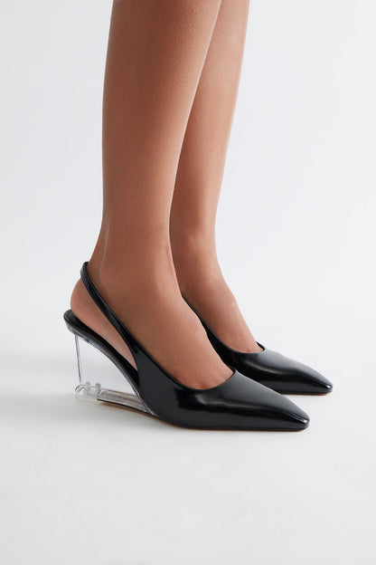 Muse Slingback Clear Wedges - Black