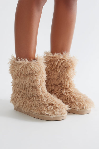 Yetti Faux Fur Booties - Nude