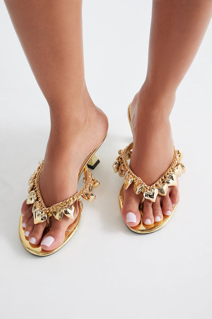 Renea Heart Thong Mules - Gold