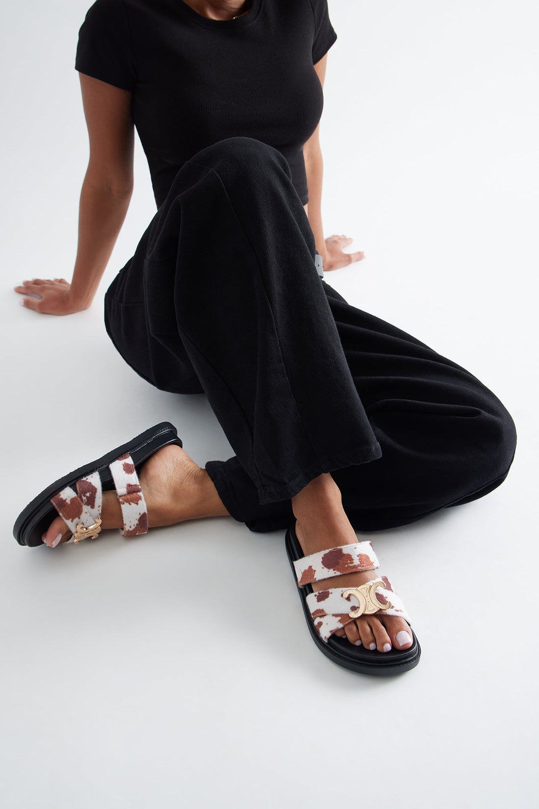 Owen Hardware Faux Suede Slides - Brown/combo