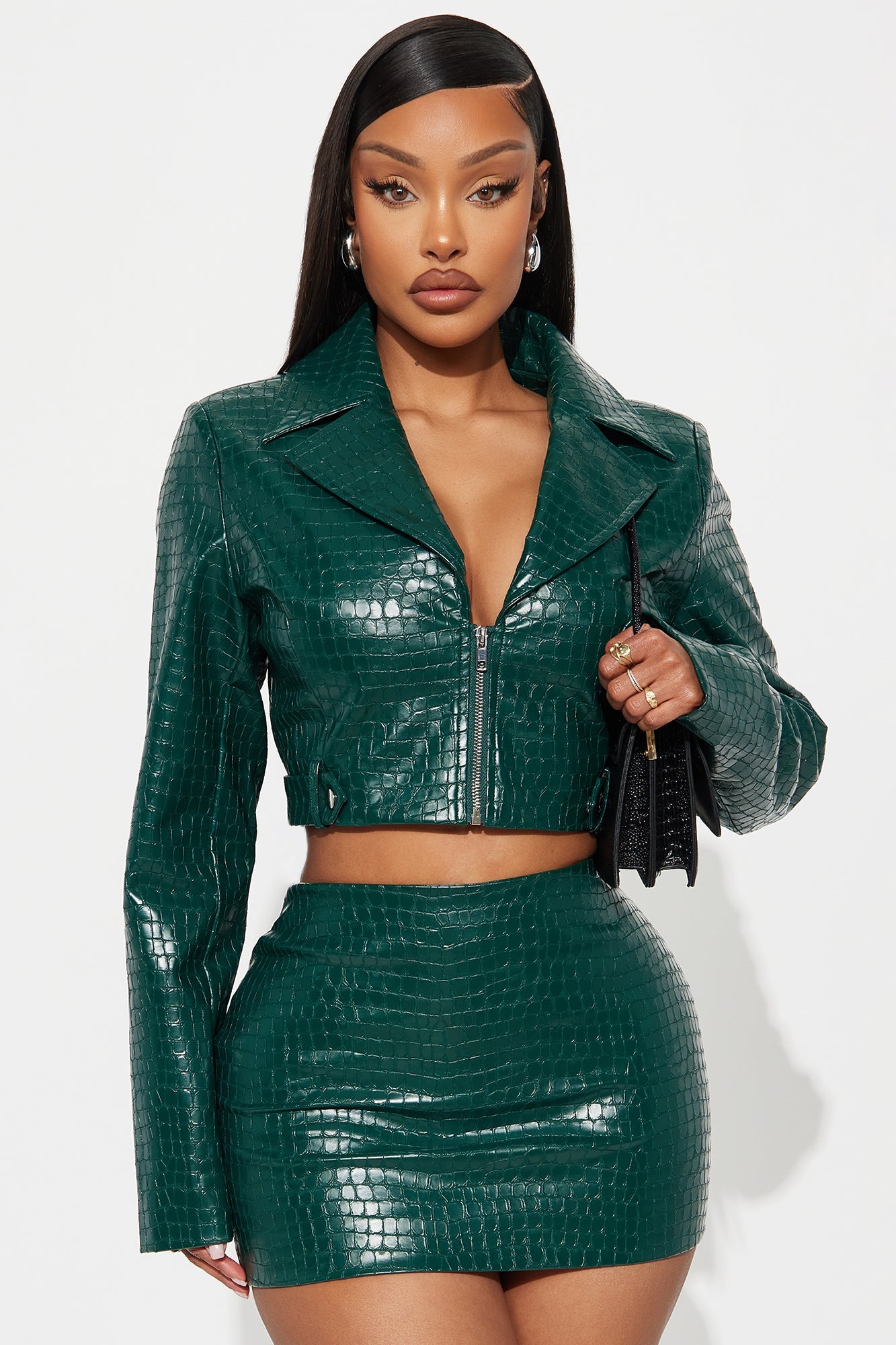 Tara Croc Faux Leather Mini Skirt - Green