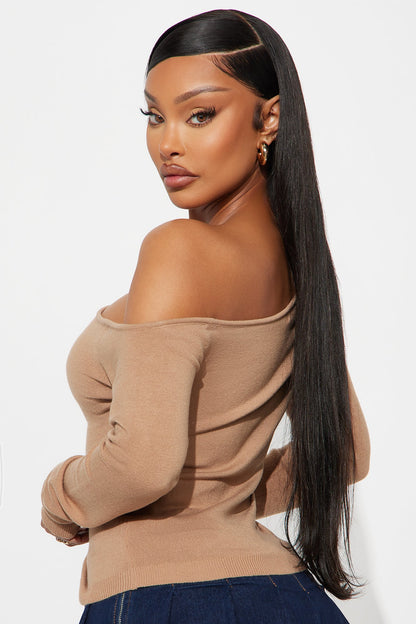 Girl Dinner One Shoulder Sweater - Mocha