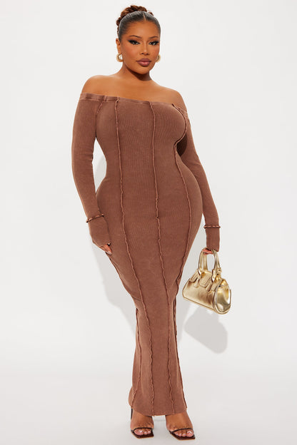 Randi Washed Ribbed Maxi Dress - Brown
