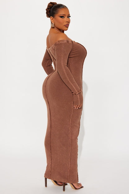 Randi Washed Ribbed Maxi Dress - Brown