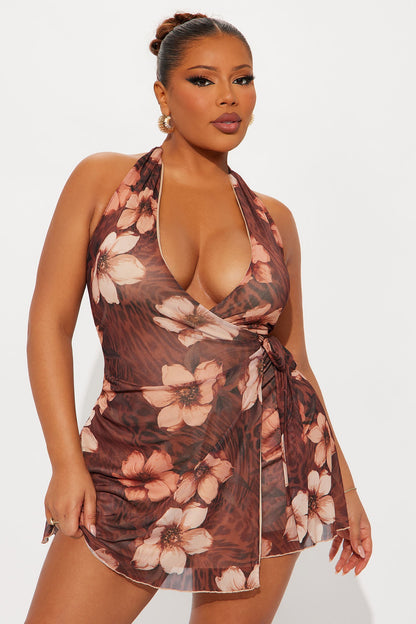 Sweetie Pie Floral Leopard Mini Dress - Brown/combo