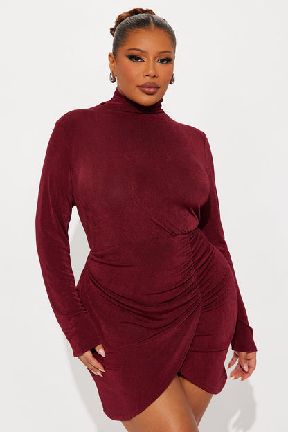 Taylor Ruched Mini Dress - Burgundy