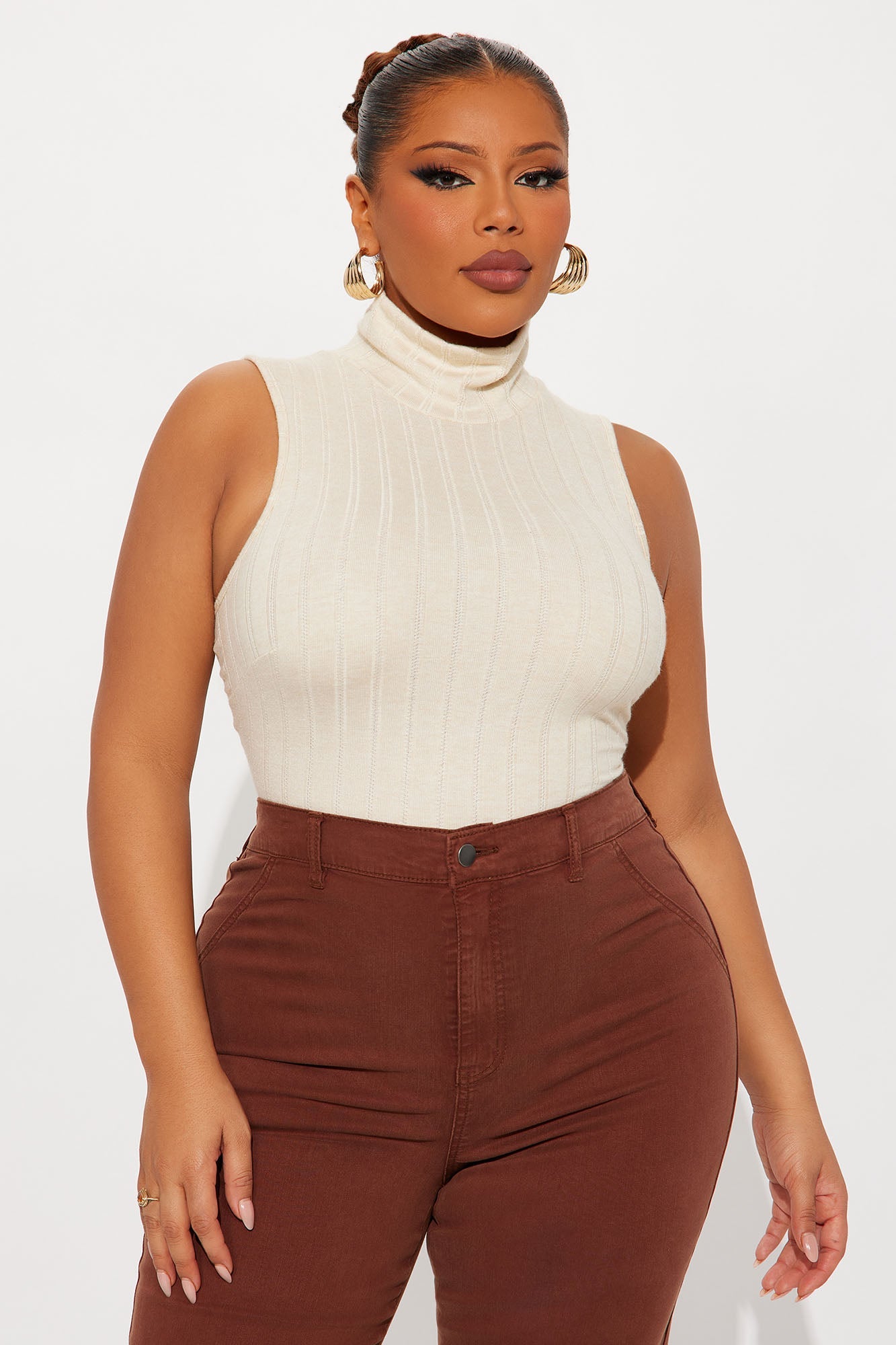 Antonella Mock Neck Ribbed Bodysuit - Ivory