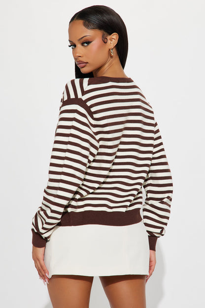 All Out Stripe Cardigan Sweater - Chocolate/Combo