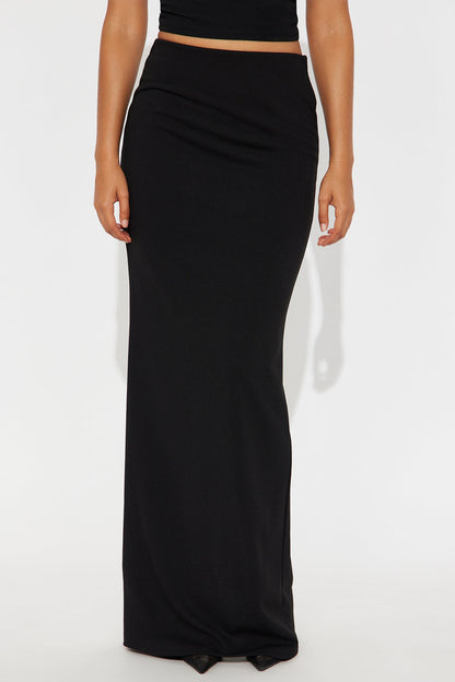 Camila Crepe Knit Back Slit Maxi Skirt - Black