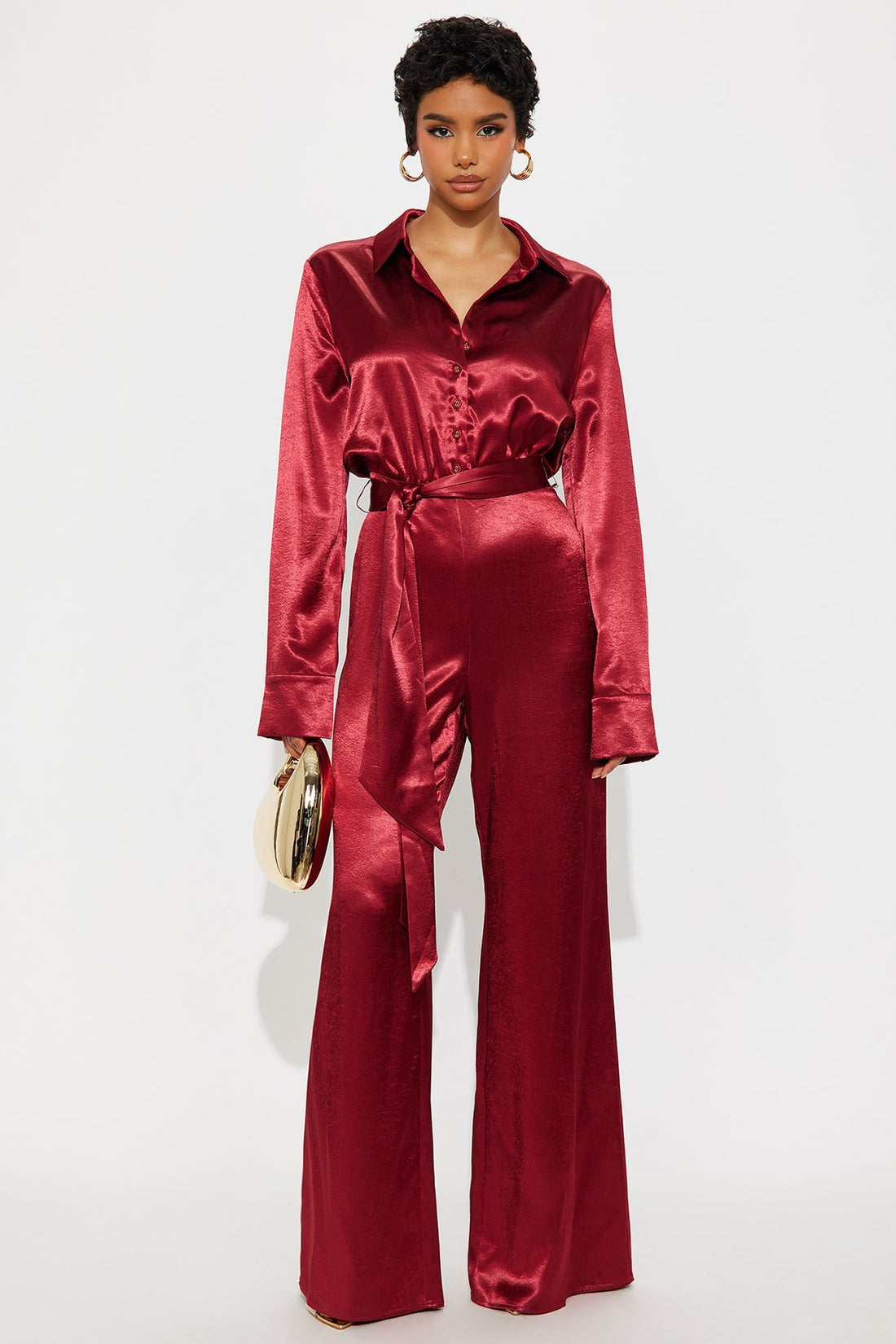 Amelie Satin Wide Leg Jumpsuit - Red