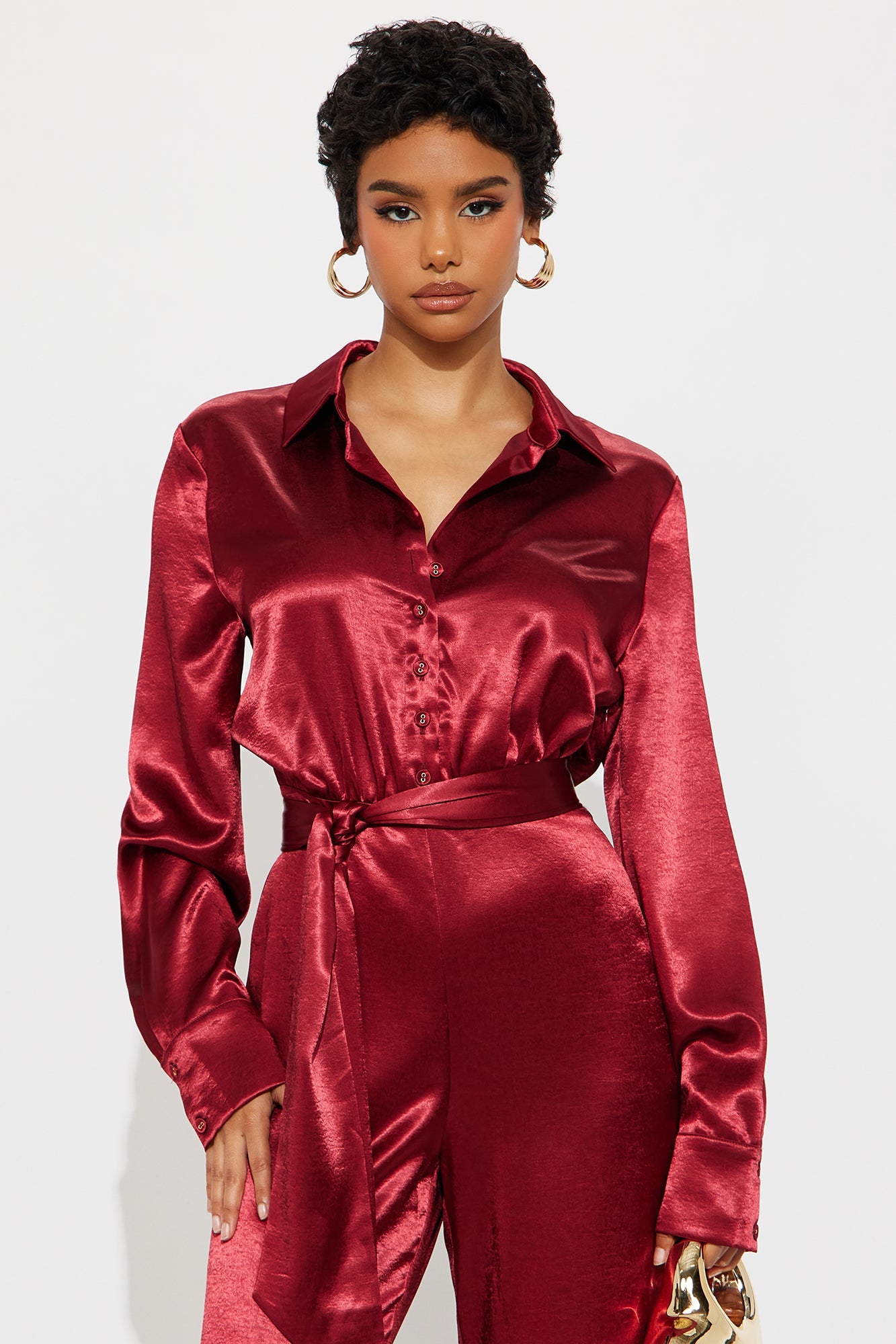 Amelie Satin Wide Leg Jumpsuit - Red