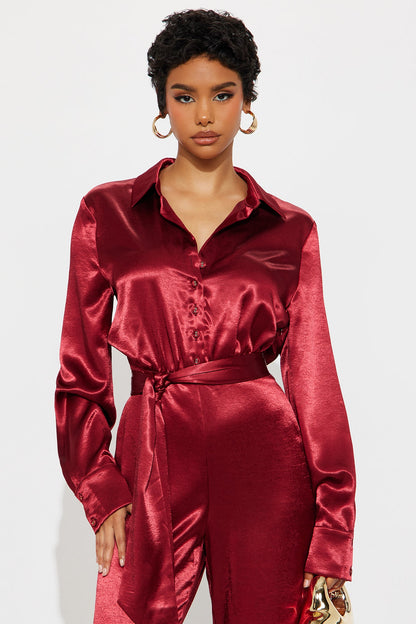 Amelie Satin Wide Leg Jumpsuit - Red
