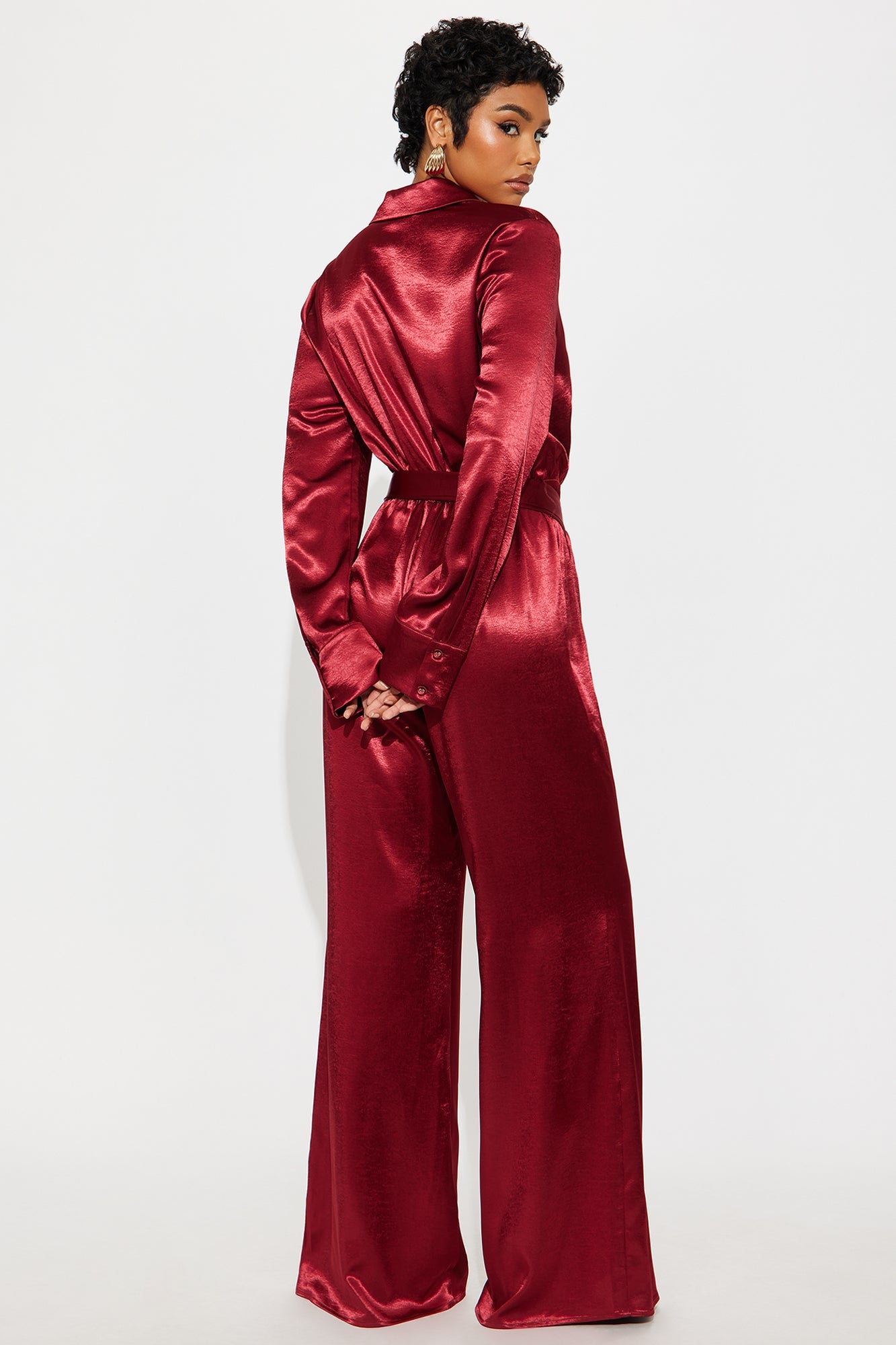 Amelie Satin Wide Leg Jumpsuit - Red